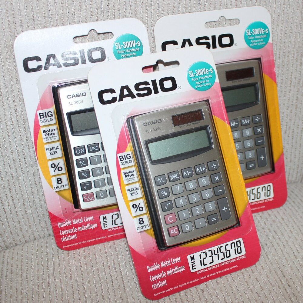 3/$55❤️sealed CASIO SL-300Ve-S Calculator Big Display Solar With Metal Cover NOS